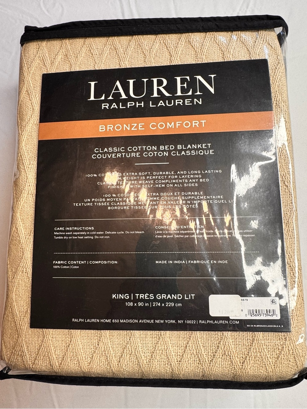 NWT LAUREN RALPH LAUREN 100% Cotton KING Grand Lit Blanket Texture Weave